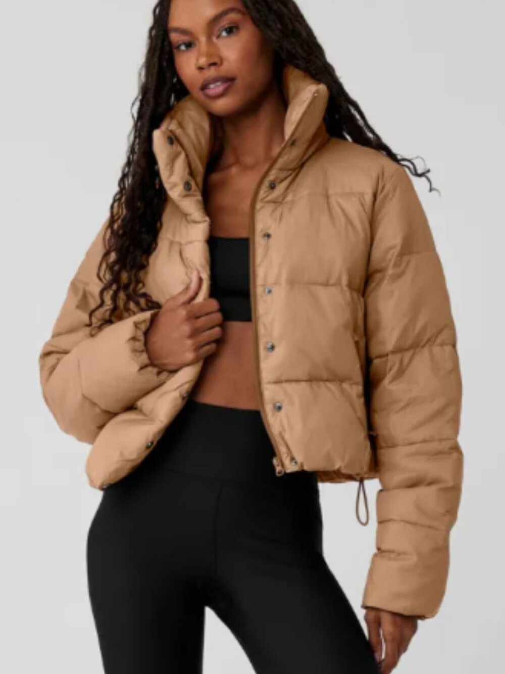 ALO Yoga Gold Rush Puffer Cropped Jacket Size L in Toasted Brown Limited Edition